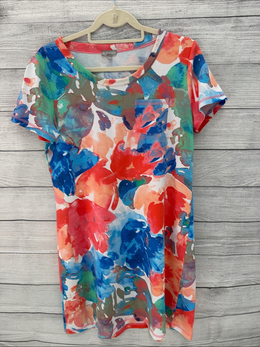 Talbots Multicolor Abstract Floral Short Sleeve Dress